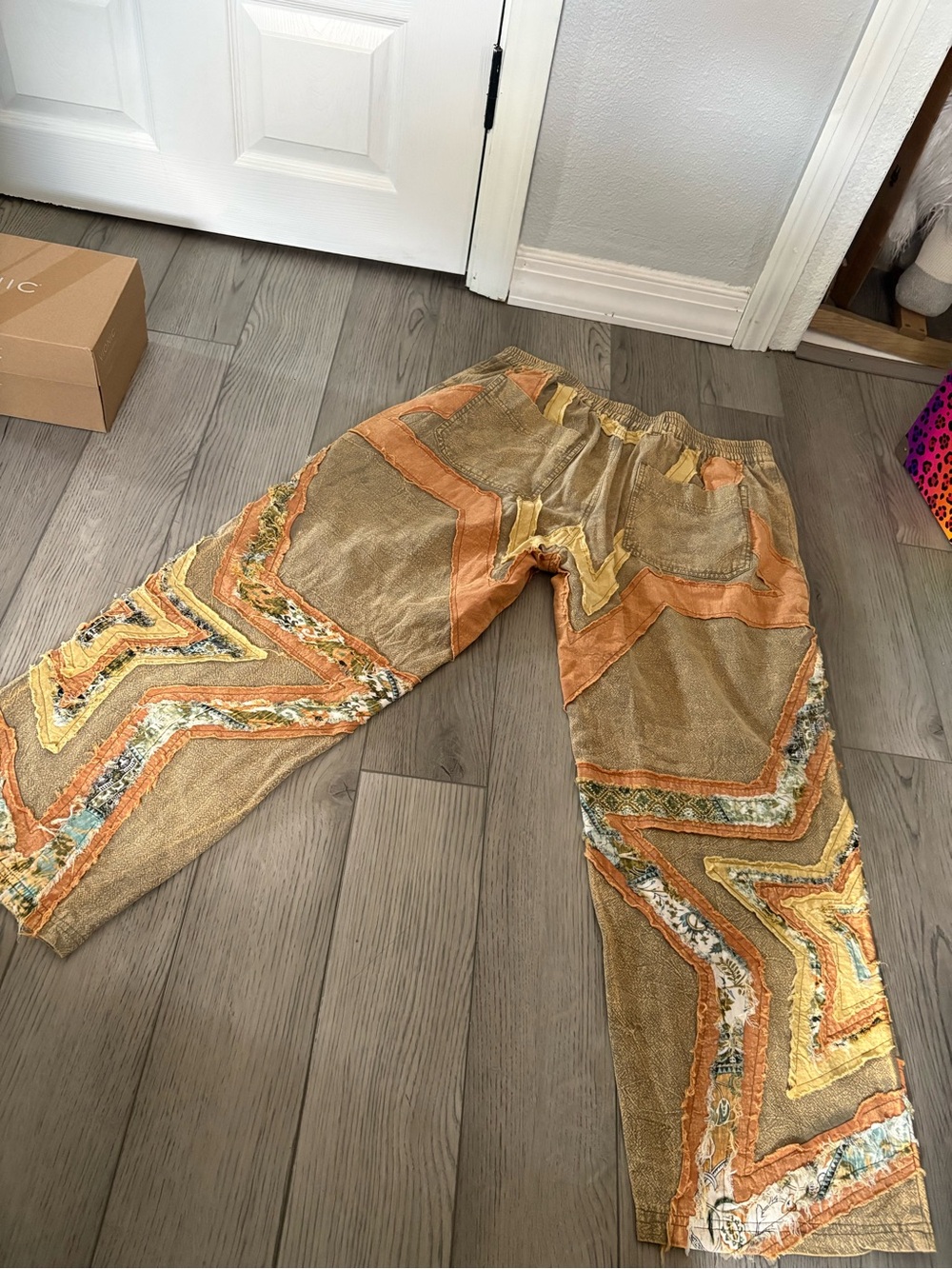 Boho Patchwork Men’s Pants in Tan and Orange